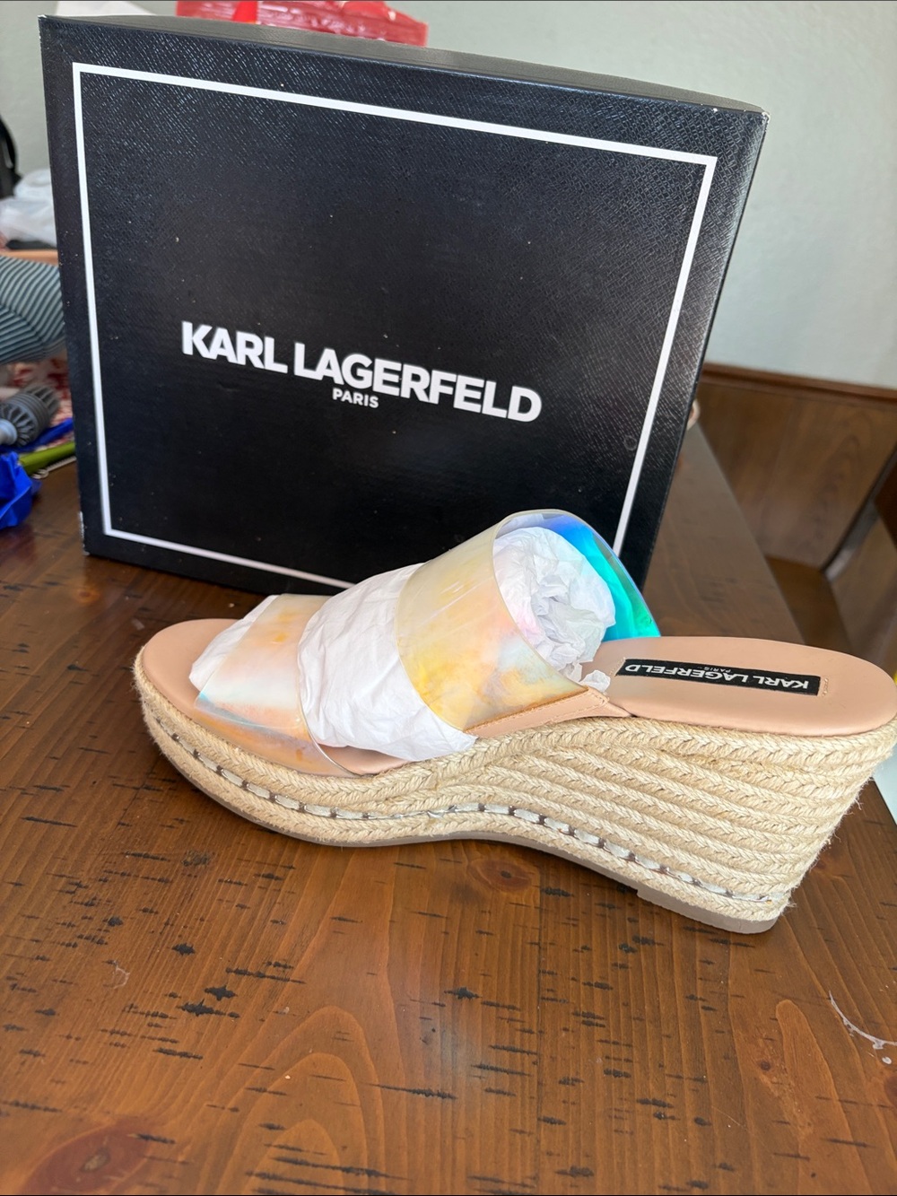 Karl Lagerfeld Multicolor Ombre Espadrille Wedge Slide